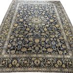 363 x 257cm Hand Knotted Bloomy Persian Kashan Navy Rug - Image 2