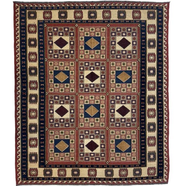 190 x 160cm Hand-Woven Tribal Kilim Somak – Wool Rug