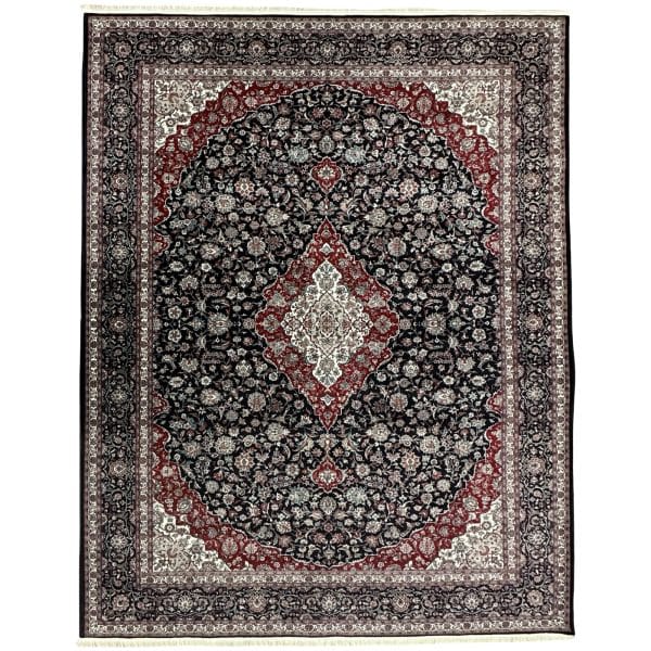 400 x 300cm Royal Persian Kashan Medallion Machine Made Dark Navy Rug