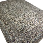 389 x 277cm Hand Knotted Floral Persian Kashan Cream Wool Rug - Image 5