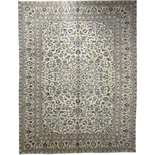 389 x 277cm Hand Knotted Floral Persian Kashan Cream Wool Rug