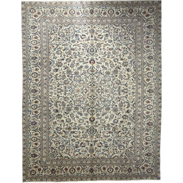 344 x 257cm Hand Knotted Persian Cream Kashan Wool Rug