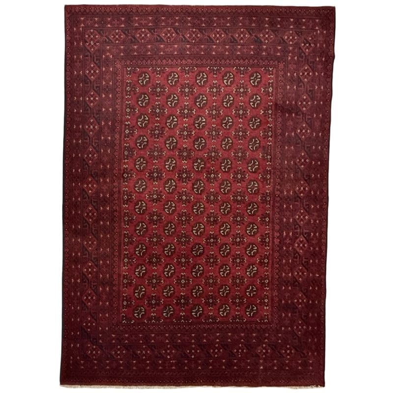 Hand-Knotted Red Afghan Wool Akche Rug