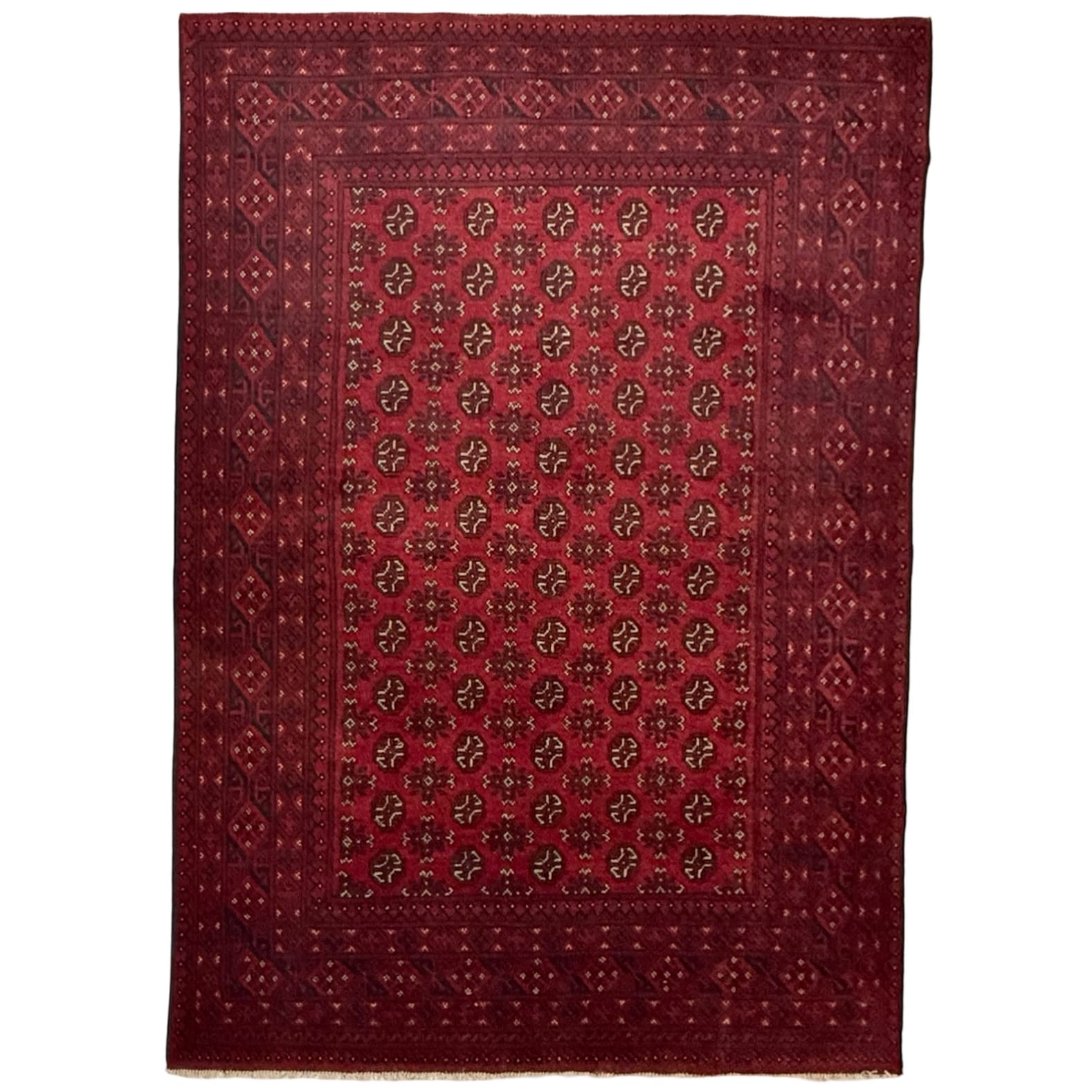 reddds_21 Hand-Knotted Red Afghan Wool Akche Rug