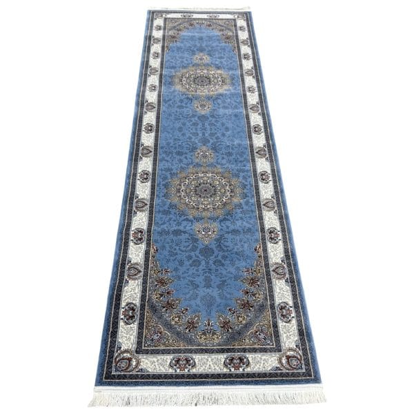 300 x 80cm Luxury Persian Nain Medallion Blue Runner