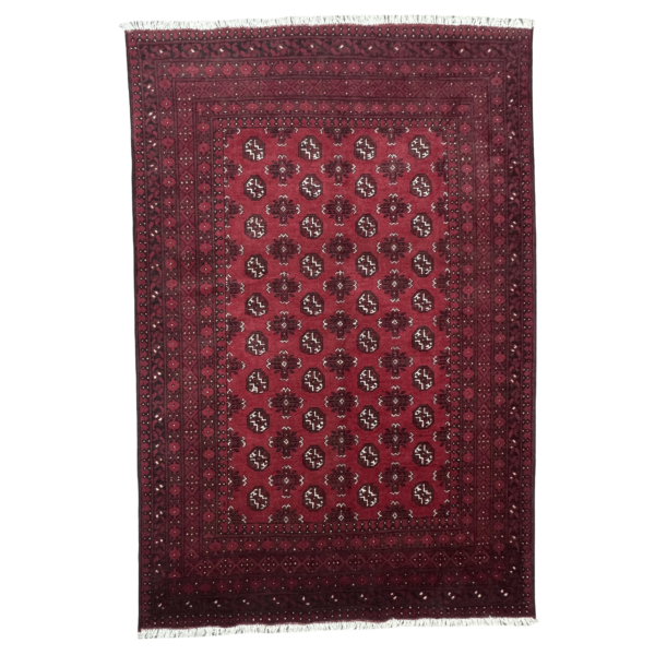 242cm x 164cm Hand-Knotted Red Bokhara Afghan Akche – Wool Rug