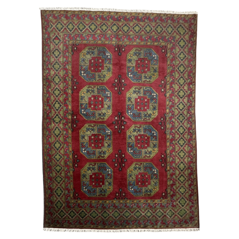 237cm x 168cm Hand-Knotted Color Afghan Akche – Wool Rug