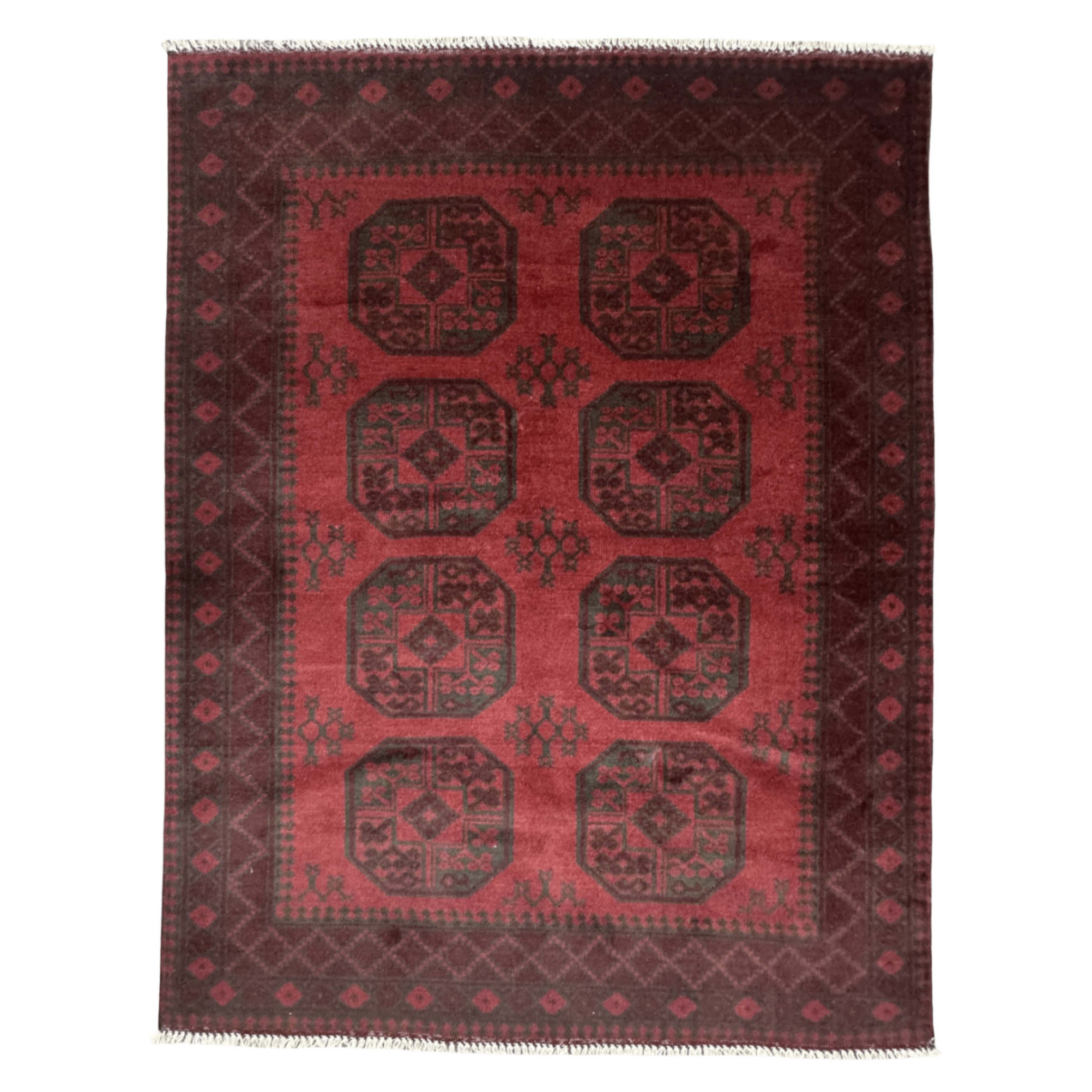 11-196cmx151cm-red-afghan-image-1 196cm x 151cm Hand-Knotted Red Afghan Akche – Wool Rug - Image 1