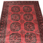 196cm x 151cm Hand-Knotted Red Afghan Akche – Wool Rug - Image 2