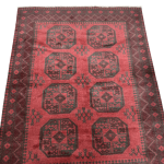 196cm x 151cm Hand-Knotted Red Afghan Akche – Wool Rug - Image 3