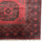 196cm x 151cm Hand-Knotted Red Afghan Akche – Wool Rug - Image 5