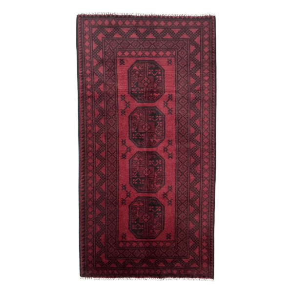 195cm x 97cm Hand-Knotted Red Afghan Akche – Wool Rug