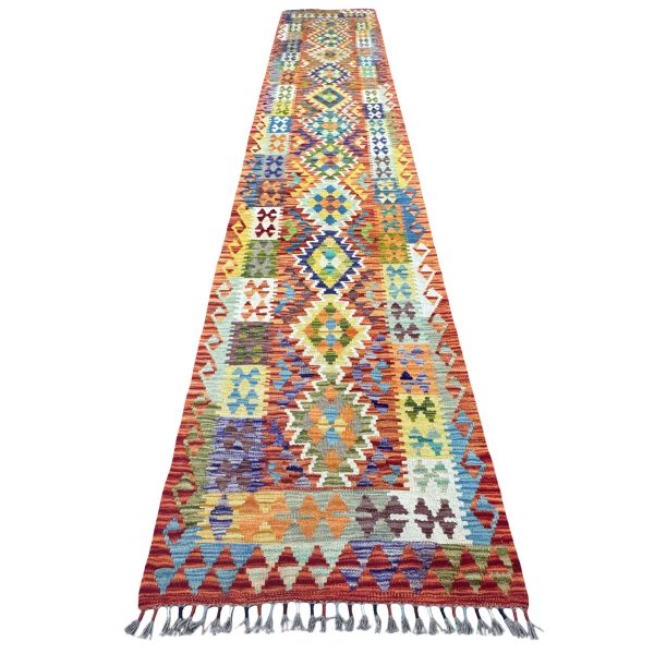 384cm x 79cm Hand-Woven Afghan Kilim – Runner Rug