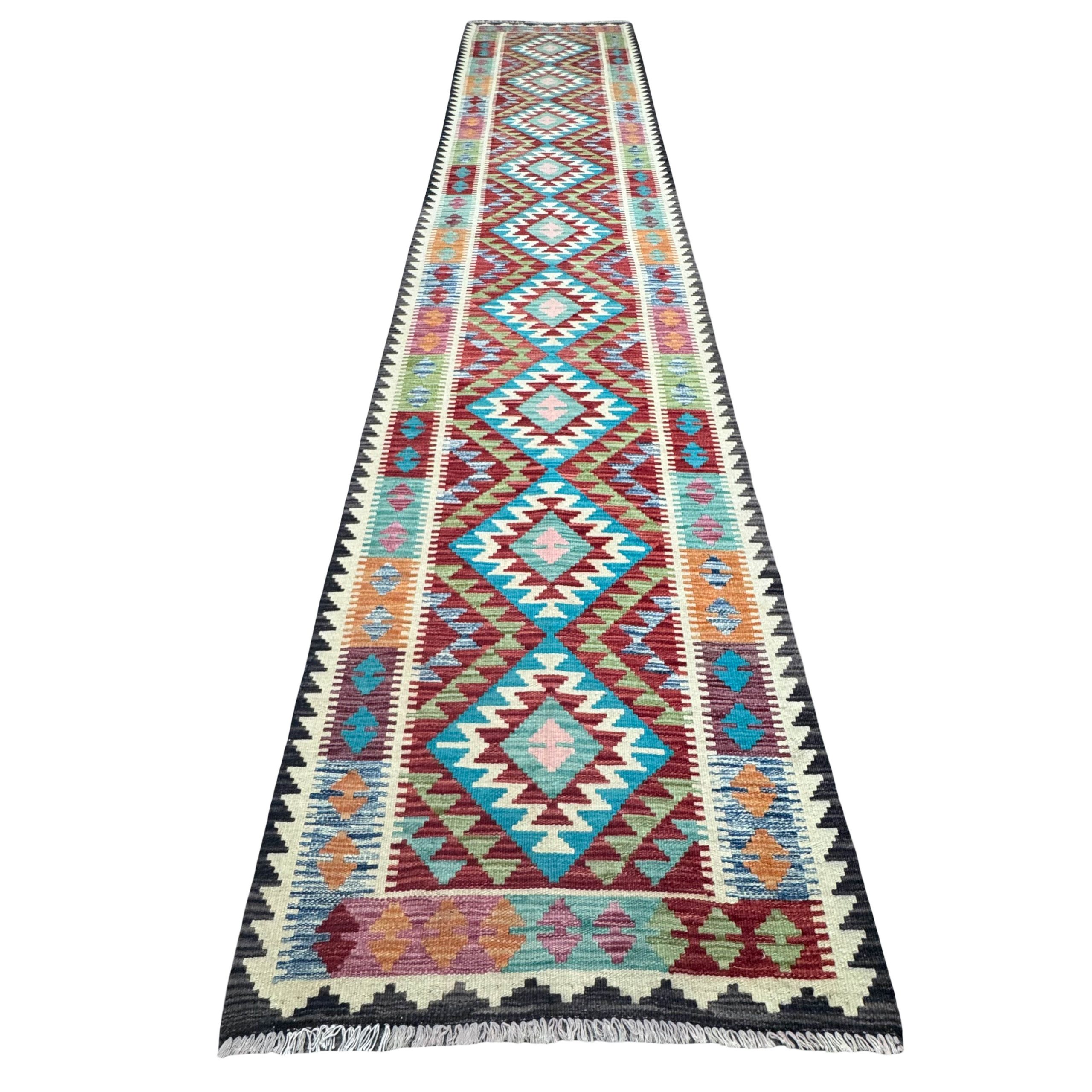 15-385cmx86cm-kilim-image-1-scaled 385cm x 86cm Hand-Woven Afghan Kilim – Runner Rug - Image 1