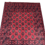 193cm x 150cm Hand-Knotted Red Bokhara Afghan Akche – Wool Rug - Image 3