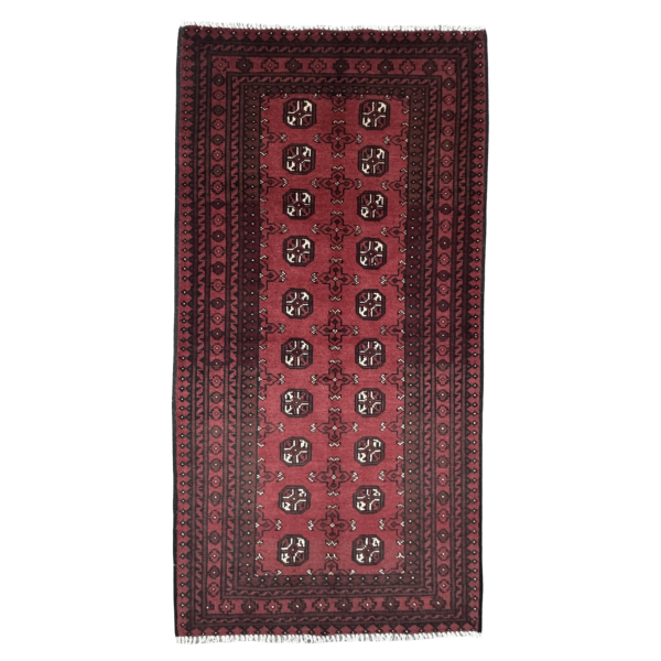193cm x 96cm Hand-Knotted Red Bokhara Afghan Akche