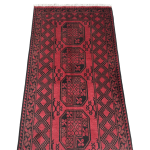 198cm x 100cm Hand-Knotted Red Afghan Akche – Wool Rug - Image 3