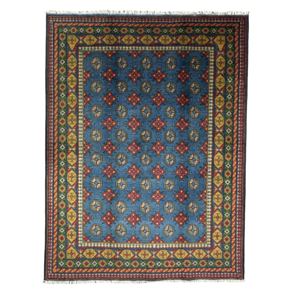 200cm x 151cm Hand-Knotted Color Afghan Akche – Wool Rug