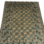 194cm x 149cm Hand-Knotted Green Bokhara Afghan Akche – Wool Rug - Image 3