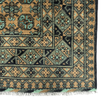 194cm x 149cm Hand-Knotted Green Bokhara Afghan Akche – Wool Rug - Image 5
