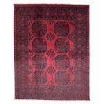 191cm x 150cm Hand-Knotted Red Afghan Akche – Wool Rug