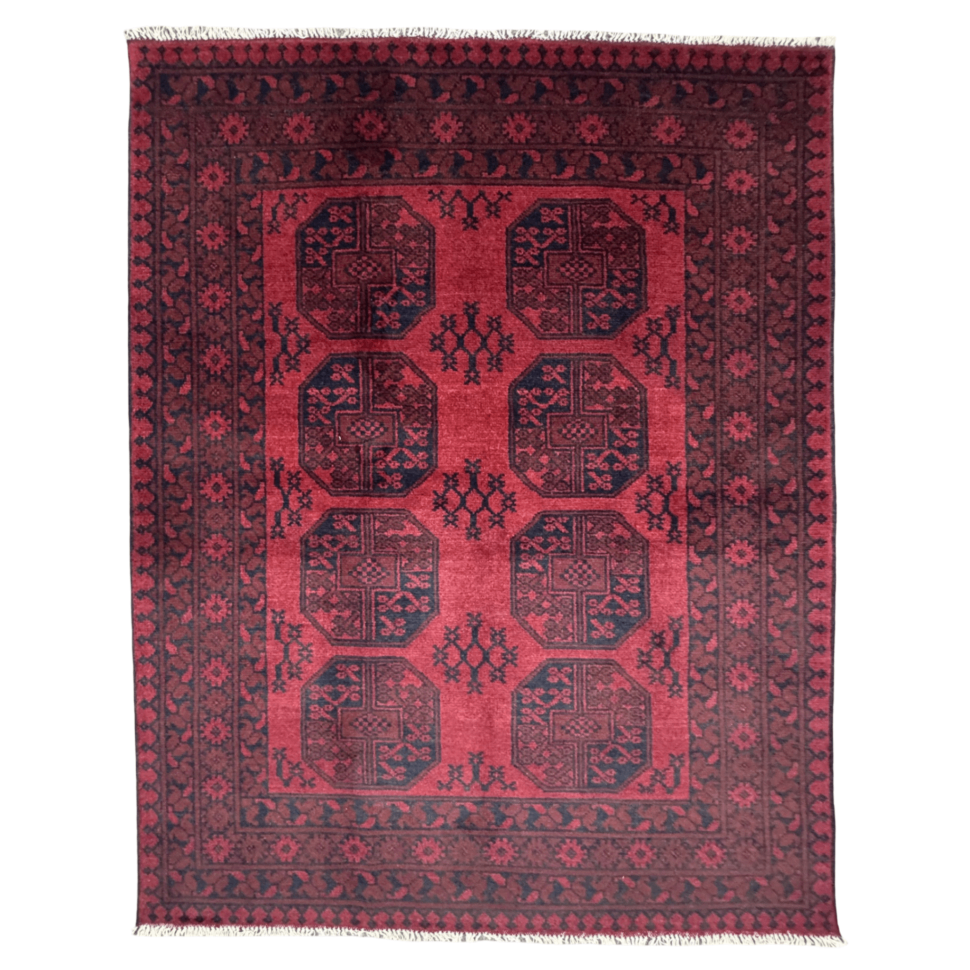 23-191cmx150cm-red-afghan-image-1 191cm x 150cm Hand-Knotted Red Afghan Akche – Wool Rug - Image 1