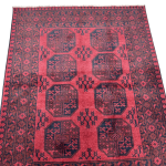 191cm x 150cm Hand-Knotted Red Afghan Akche – Wool Rug - Image 2
