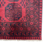 191cm x 150cm Hand-Knotted Red Afghan Akche – Wool Rug - Image 4