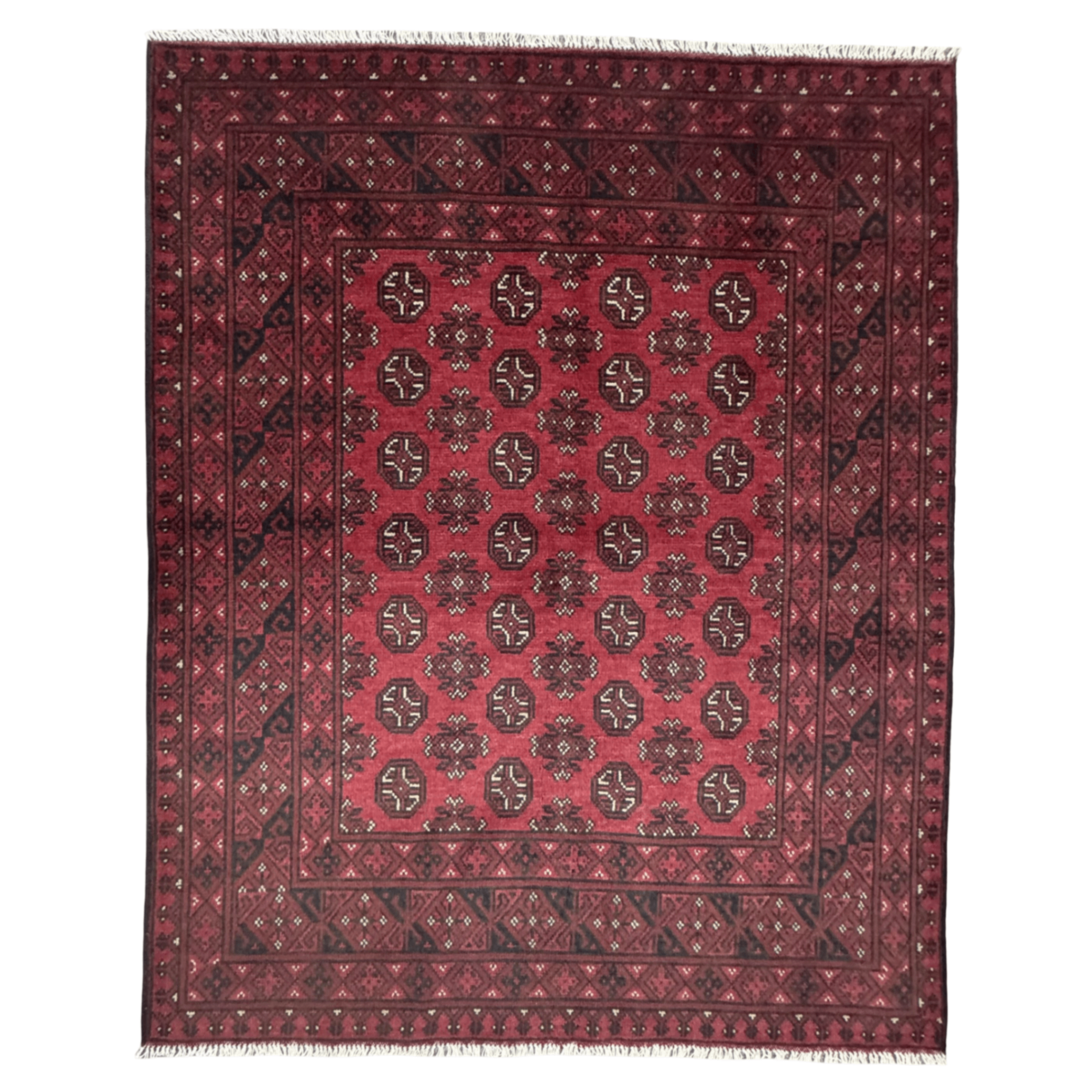26-188cmx154cm-afghan-bokhara-image-1 188cm x 154cm Hand-Knotted Red Bokhara Afghan Akche – Wool Rug - Image 1