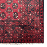 188cm x 154cm Hand-Knotted Red Bokhara Afghan Akche – Wool Rug - Image 5