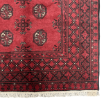 186cm x 99cm Hand-Knotted Red Bokhara Afghan Akche – Wool Rug - Image 5