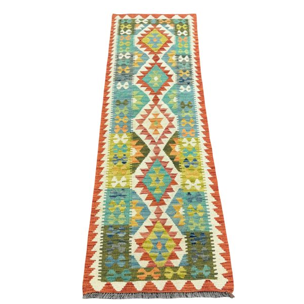 218 x 71cm Hand-Woven Afghan Kilim Runner Rug