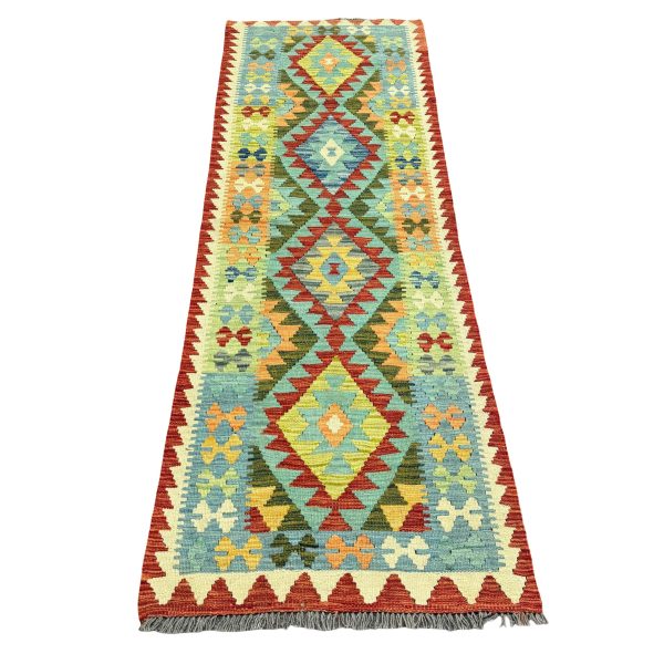 222 x 76cm Hand-Woven Afghan Kilim Runner Rug