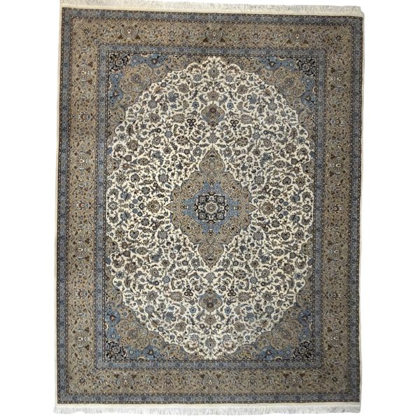 350 x 250cm Persian Machine Made Kashan Cream/Blue Rug