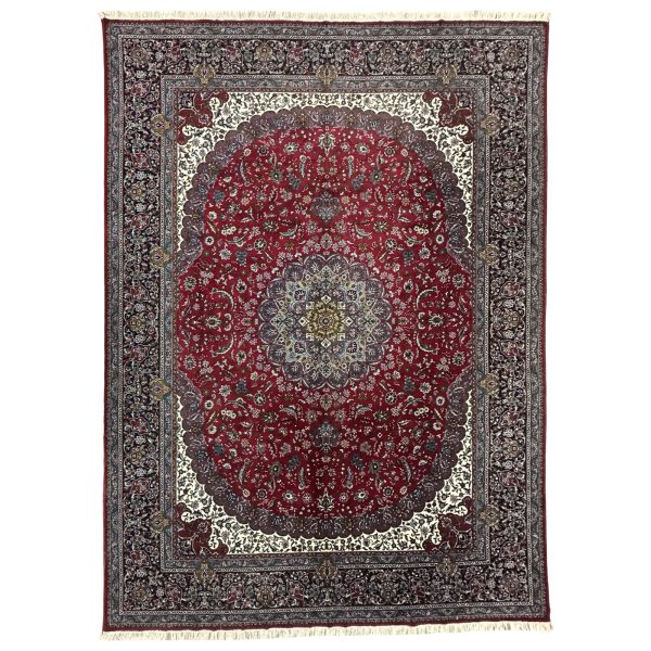 400 x 300cm Persian Kashan Medallion Design Machine Made Deep Red Rug