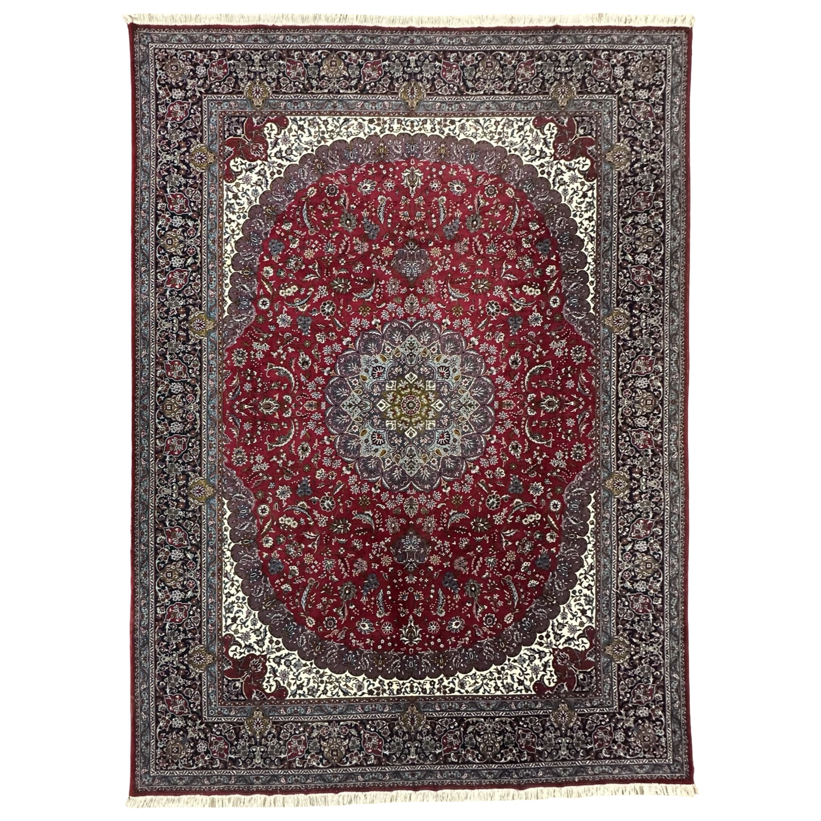 bsbsbs_17 400 x 300cm Persian Kashan Medallion Design Machine Made Deep Red Rug