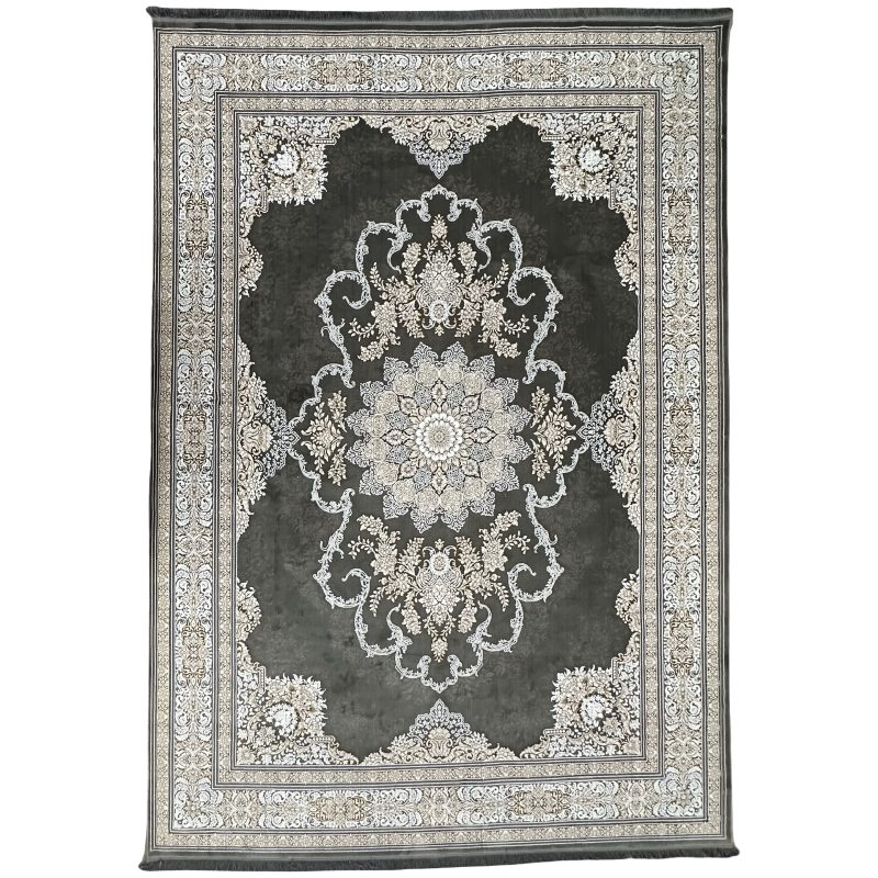 350 x 250 cm Majestic Medallion Rug — Charcoal & Ivory