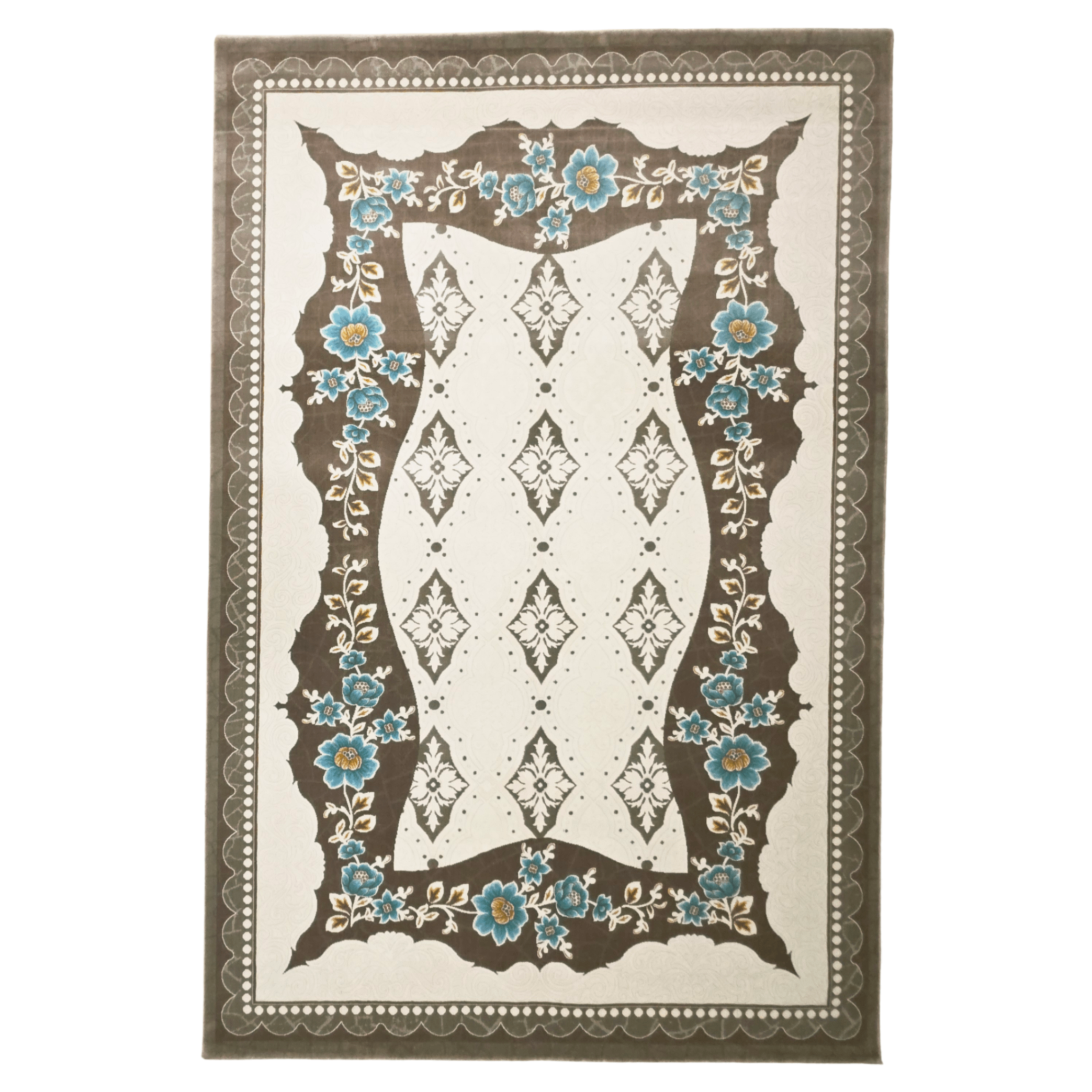 56-300cmx200cm-machine-made-rug-image-1 300 x 200cm Traditional Floral Border Cream & Brown Rug - Image 1