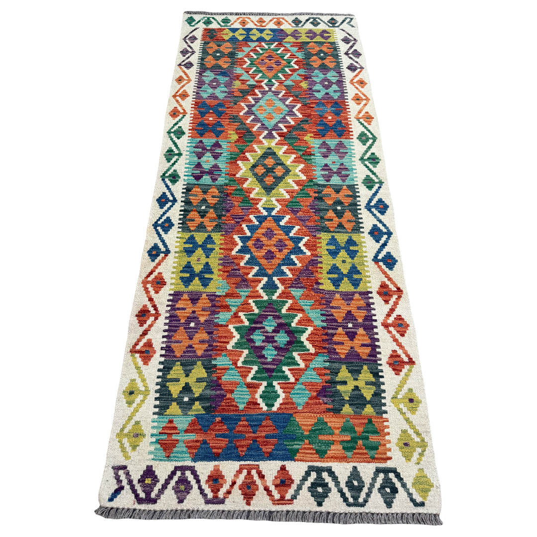88-202cmx83cm-kilim-image-1 202cm x 83cm Hand-Woven Afghan Kilim – Runner Rug
