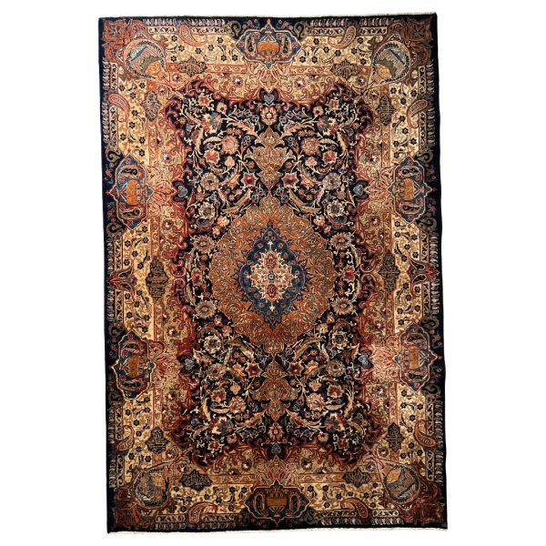 307cm x 200cm Hand-Knotted Persian Navy Kashmar Rug