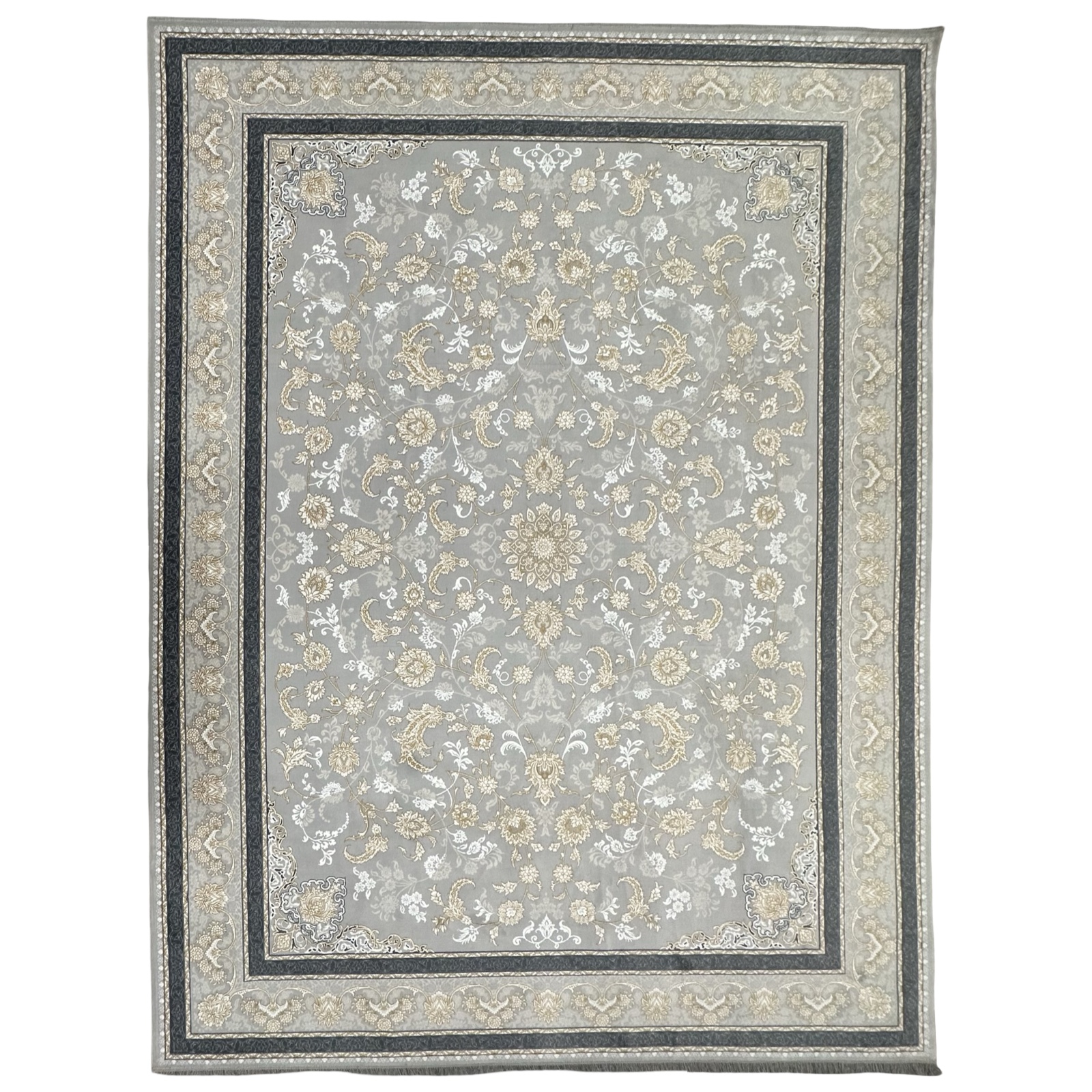 abababa_9 Premium Grey Persian Style Rug with Shah Abbasi Floral Design