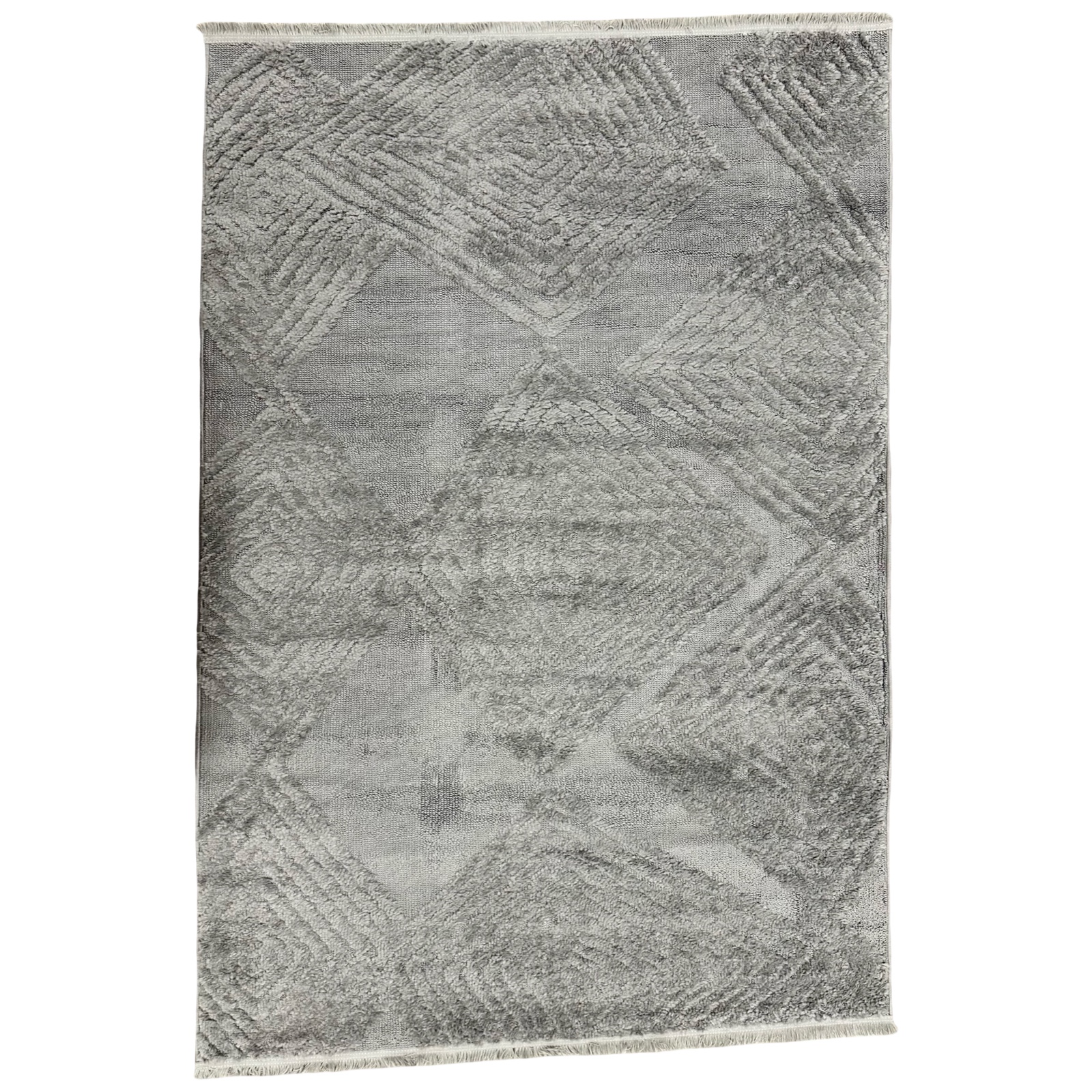 230000_15 230 x 160cm Modern Moroccan Style Rug – Soft Grey Geometric Diamond Design