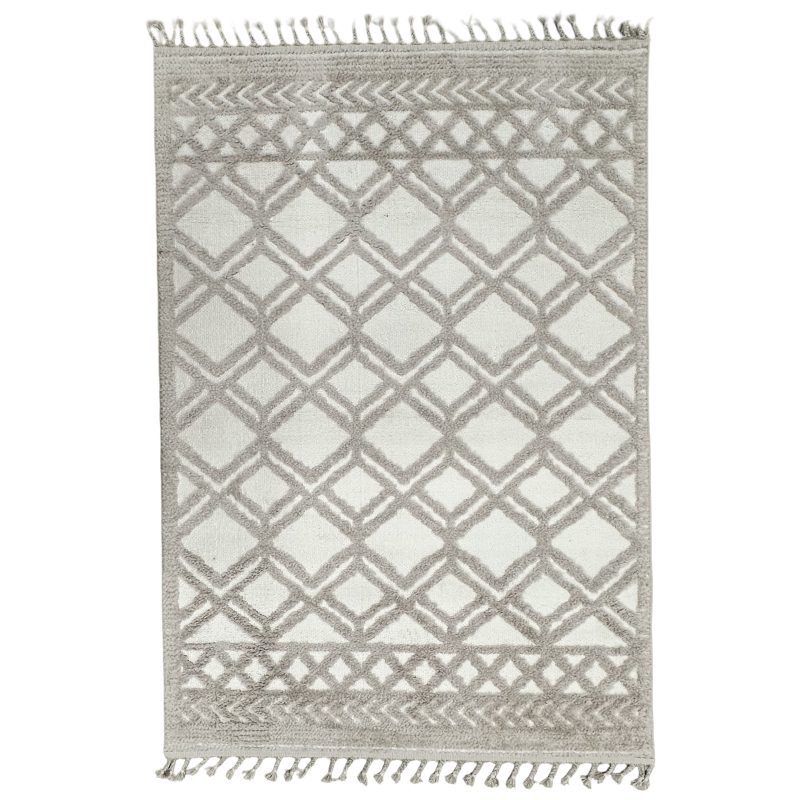 230 x 160cm Moroccan Style Diamond Pattern Rug – Soft Neutral Textured Design