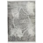 230×160cm Silver Grey Vintage Persian Medallion Rug – Shimmer Distressed Classic Design