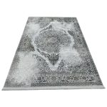 230×160cm Silver Grey Vintage Persian Medallion Rug – Shimmer Distressed Classic Design - Image 2