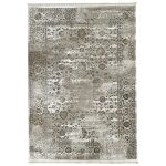 230×160cm Vintage Persian Floral Rug – Taupe & Ivory Distressed Traditional Carpet