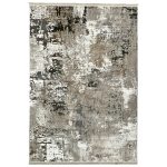 230 x 160cm Vintage Persian-Inspired Floral Rug – Taupe & Ivory Distressed Finish