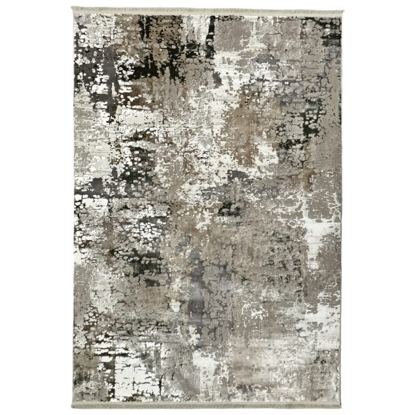 230 x 160cm Vintage Persian-Inspired Floral Rug – Taupe & Ivory Distressed Finish