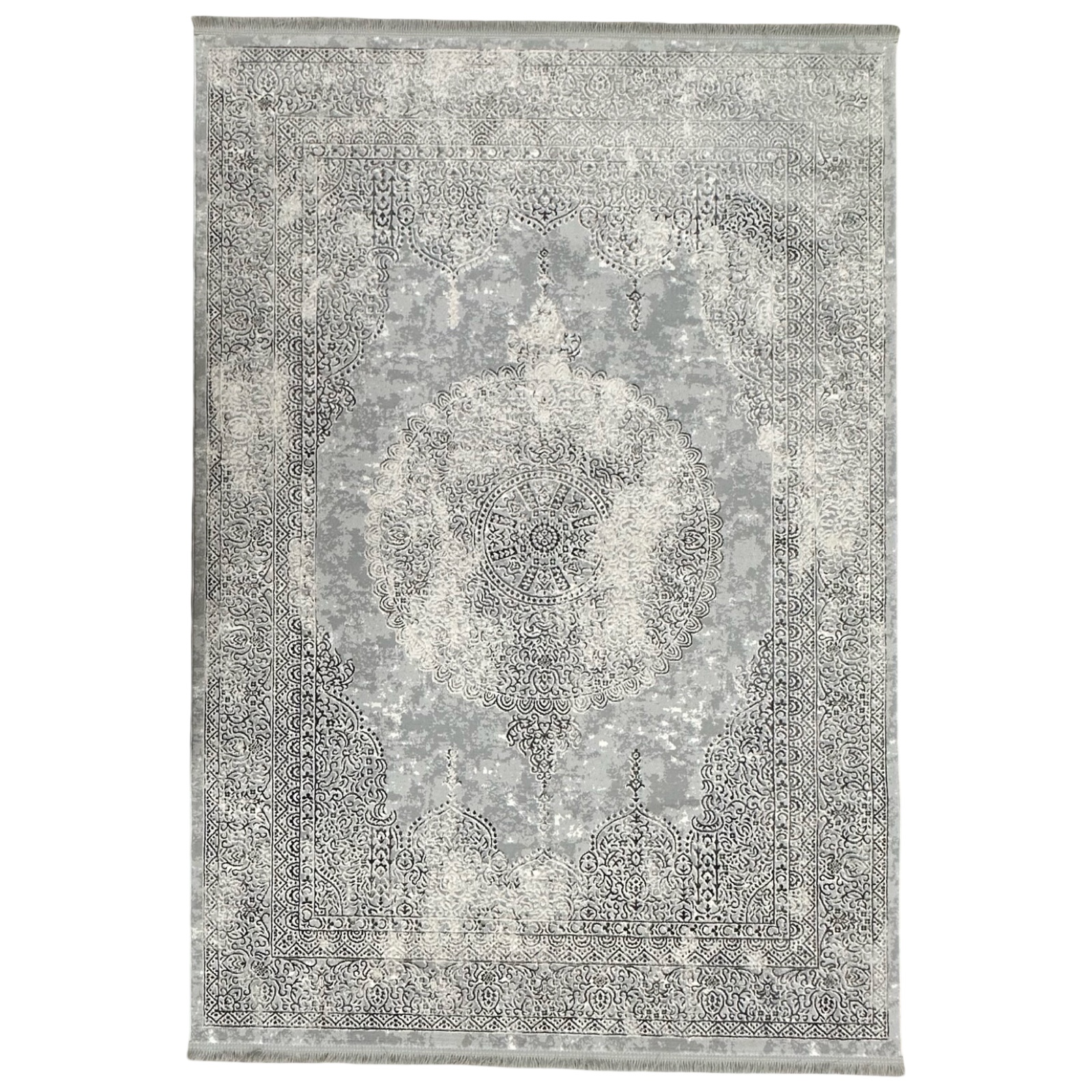 230000jnbv_72 230 x 160cm Vintage Medallion Rug – Elegant Grey & Ivory Distressed Design