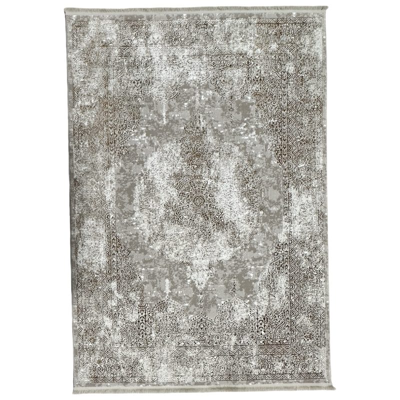 230×160cm Vintage Persian Medallion Rug – Soft Neutral Distressed Design